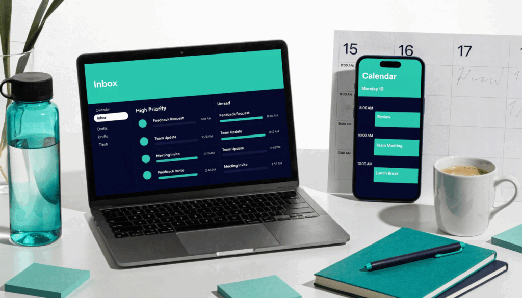 7 Ways to Use AI for Email and Calendar Management (That Actually Save Time) 1 AI tools for email and calendar management on a professional Singapore work deskI