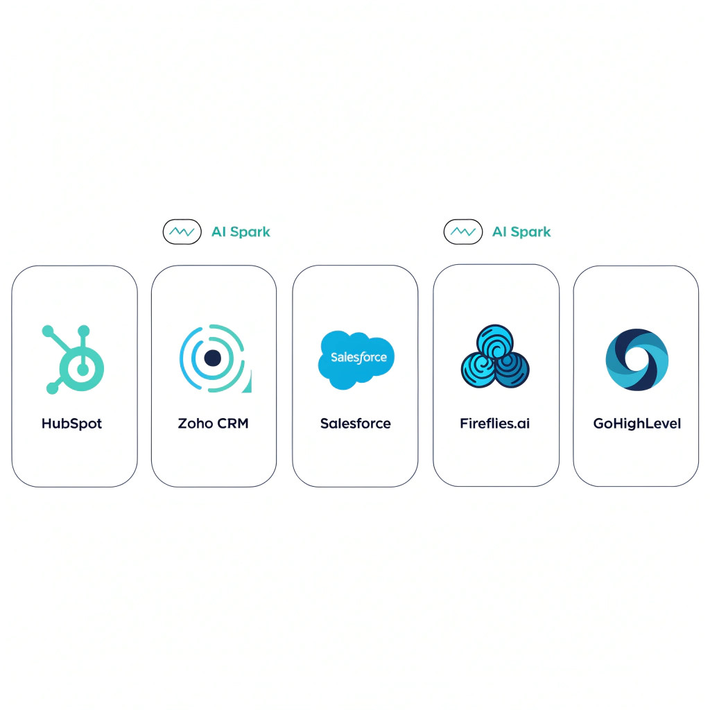 AI Tools for CRM: How Singapore SMEs Are Finally Automating Client Relationships 2 Comparison of five AI CRM tools for Singapore SMEs including HubSpot, Zoho, Salesforce, Fireflies and GoHighLevel