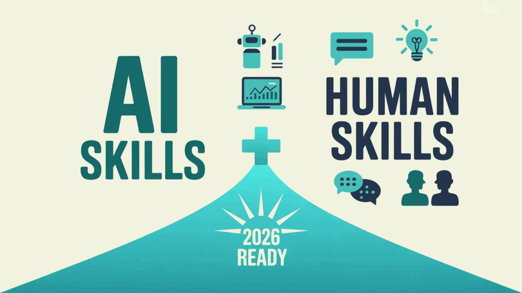 Why Soft Skills + AI Skills Are the Winning Combo for 2026 2 AI skills plus soft skills infographic for Singapore professionals 2026