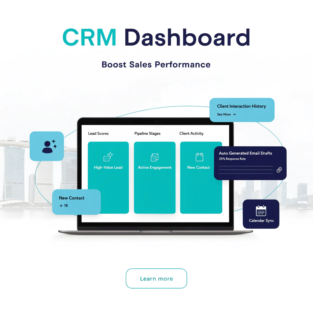 AI Tools for CRM: How Singapore SMEs Are Finally Automating Client Relationships 1 AI-powered CRM dashboard showing automated lead scoring and client pipeline for Singapore SMEs