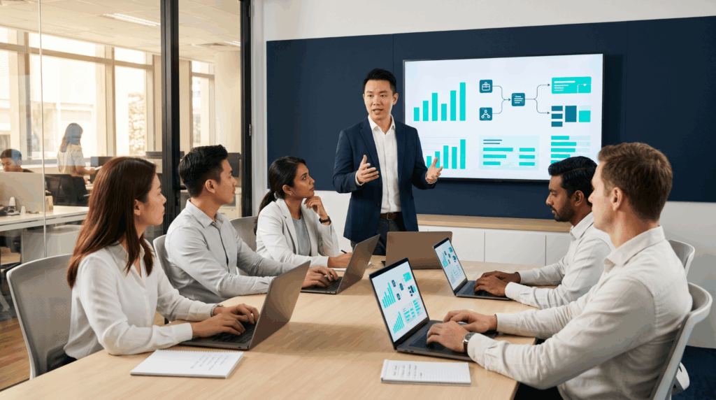 Corporate AI training workshop for Singapore SME team in office